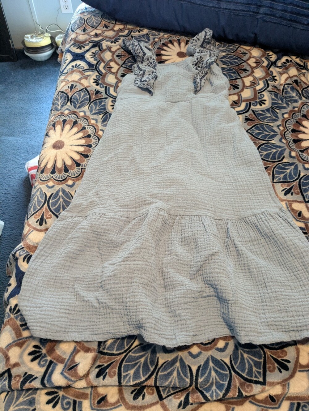 btween Light Gray/Blue Ruffle-Strap Casual Girls Dress